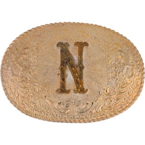 Nueva hebilla de cinturón vintage plateada con la letra P N y el nombre inicial Noah Nathan Nick Nate NOS Nicholas Nancy Nathaniel Nicholas Naomi Natalie Nolan Nadia