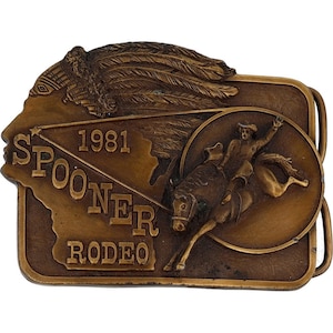 New Spooner Rodeo Prca Wisconsin Bronc Bronco Bucking Horse Nos Vintage Belt Buckle Calf Roping Bull Rider Riding Steer Wrestling Cowboy
