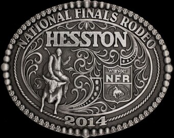 NOS Hesston National Finals Rodeo NFR Adult Large Western Commemorative Collectible Memorabilia Silver 2000s Belt Buckle