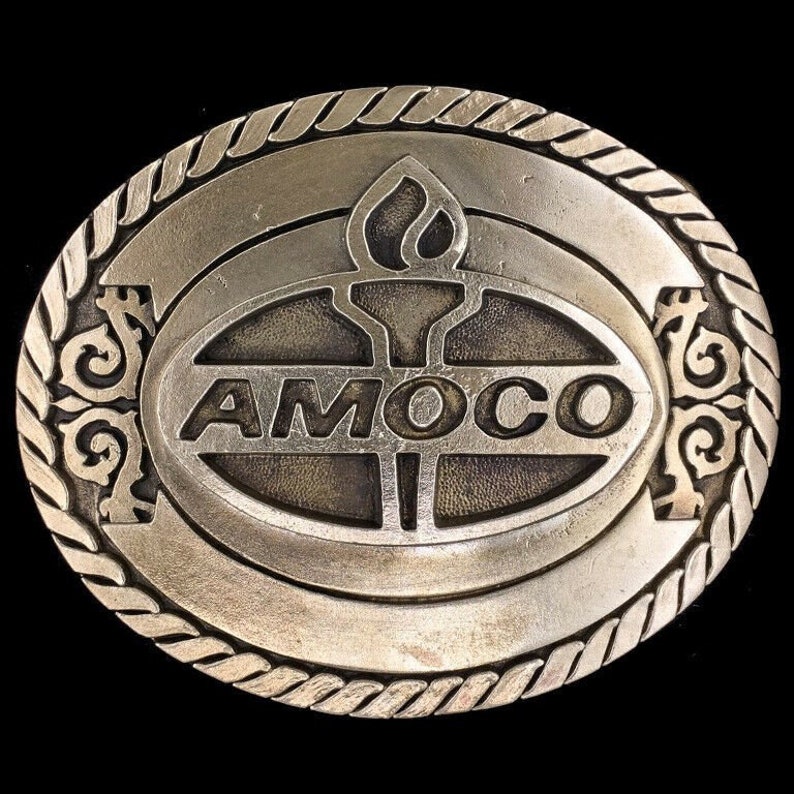 Amoco Oil Gas Co Flaming Torch Logo Heavy Solid Brass NOS Vintage Belt Buckle