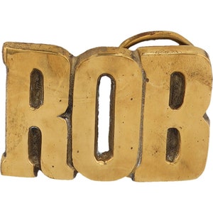 Etiqueta de nombre de Rob Robert Robbie Robby de latón nuevo, hebilla de cinturón vintage de los años 70 con letras de burbuja retro hippie y hippie, Hola mi amor