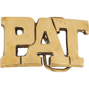 Etiqueta de nombre de latón nuevo Pat Patrick Patricia Patsy, hebilla de cinturón vintage de los años 70, estilo hippie, estilo retro, con letras de burbuja, de Hello My Is
