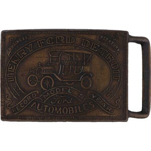 Henry Ford Model T Detroit Michigan Automobile Car Antique 1970s Vtg Belt Buckle Vintage Classic Show Car Collectible Memorabilia
