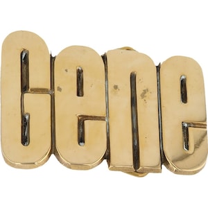 Etiqueta de nombre Gene Geno Genesis Gena de latón nuevo, hebilla de cinturón vintage Nos de los años 70, estilo hippie, estilo retro, con letras de burbuja, Hola mi Is