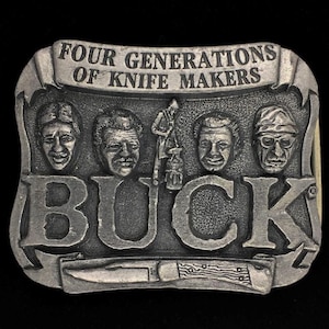 Buck Knives Four Generations Makers Smokey Mountain Knife Works Pocket Collector Hunting Western 1980s Vintage Belt Buckle
