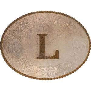 Hebilla de cinturón vintage nueva de plata con la letra P L y el nombre inicial Luke Lucas Larry Lewis NOS Lou Lawrence Liam Levi Leo Lincoln Landon Luis Lorenzo Lawson