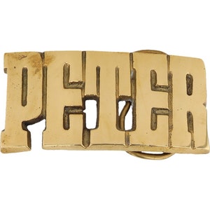 Etiqueta de nombre de latón nuevo Peter Pete Petey Petie, hebilla de cinturón vintage de los años 70, estilo hippie, estilo retro, con letras de burbuja, estilo hippie, Hola, mi Is