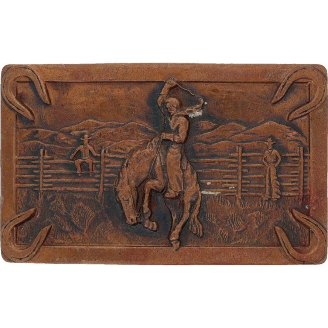 Antique Brass 60s Rodeo Cowboy Bronc Rider Bucking Horse Corral Vintage ...