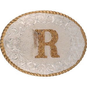 Nueva hebilla de cinturón vintage plateada con la letra P R y el nombre inicial Ryan, Robert, Richard, Rob, NOS, Riley, Roman, Ryder, Rowan, Rhett, Rafael, River, Remington, Reece