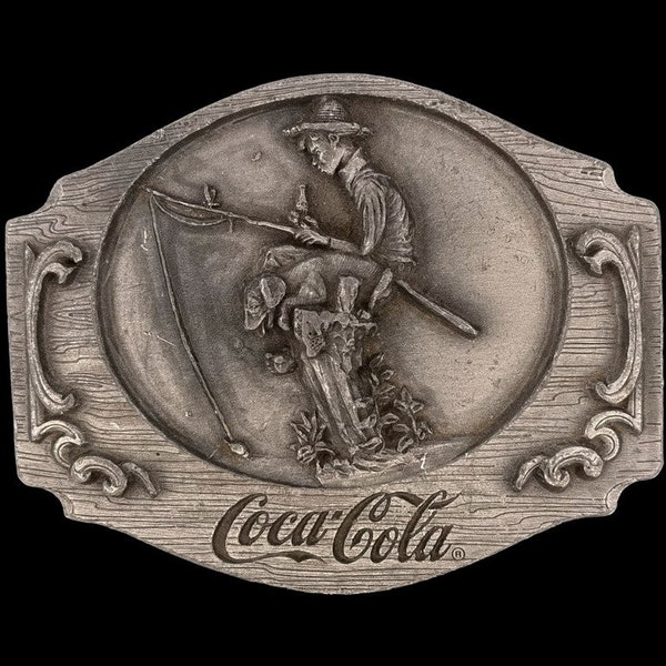 Coca Cola Coke Fishing Boy Fish Fisherman Rockwell 1990s Vintage Belt Buckle