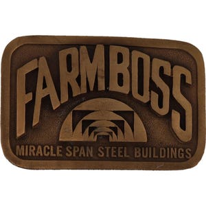 Farm Boss Steel Buildings Metal Barn Kit Farmer Agricultural Nos Vtg Belt Buckle Vintage