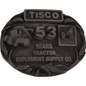Tisco 53 Years Anniversary Farming Tractor Implement Supply Vintage Belt Buckle Agricultural Ag Farm Agriculture