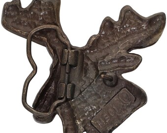 Bull Moose Rack Antler Hunter Hunting Western Cowboy 1970s Vintage Belt Buckle Nature Woodland Cowgirl Wildlife Canadian Canada Calf
