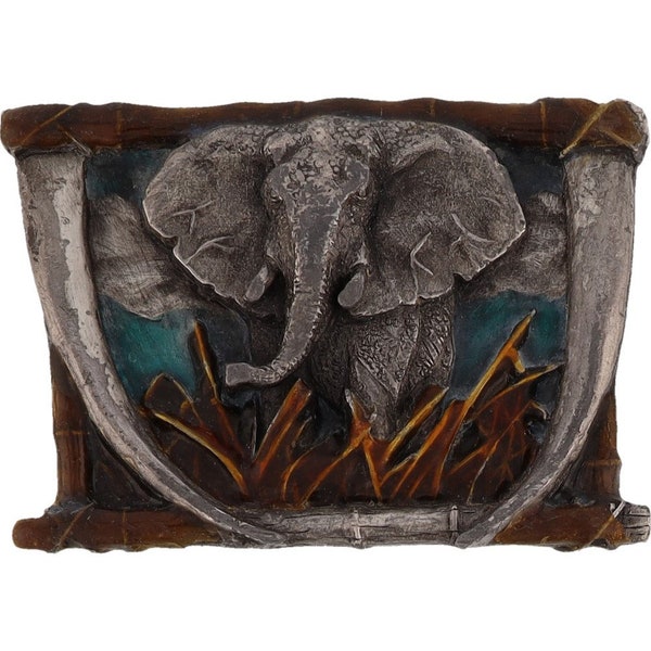 Elephant Western Big Game Hunter Hunt Safari Hunting 1980s Vintage Belt Buckle Ivory Tusk India Africa Cute Animal Nature African