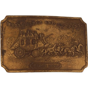 Carruaje tirado por caballos de la diligencia del banco Wells Fargo, hebilla de cinturón vintage de los años 70, Pony Express, vaquero del oeste, estilo americano, viejo salvaje oeste
