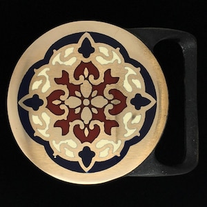 Tech Ether Guild ARABESQUE Scrolls Mandala Yoga Om Hippie Art Artwork Studio Solid Brass 1978 1970s Rare Vintage Belt Buckle