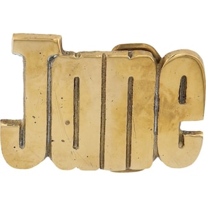 Etiqueta de nombre de latón nuevo Jane Janet Jan Janice, hebilla de cinturón vintage de los años 70 con letras de burbuja estilo hippie retro Hola mi amor