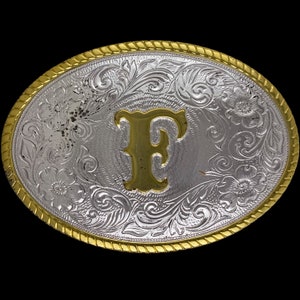 Hebilla de cinturón vintage con letra F, inicial del nombre, Frank, Frankie, Felix, Fernando, Franklin, regalo, vaquera, vaquera, estilo occidental, floral, plata, oro, P, nueva, NOS