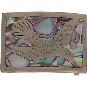 N Argento Abalone Passero Rondine Aquila Uccello Tatuaggio Rockabilly Vtg Cintura Fibbia Sud-Ovest Sud-Ovest Fatto a Mano Messico Vestito