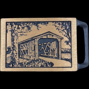 Brass Tech Ether Guild Langley Covered Bridge Boho Hippie 1970s Vintage Belt Buckle