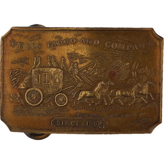 Wells Fargo mining belt buckle Vintage Brass Wells Fargo Mining Co Belt Buckle Arizona  main image 2