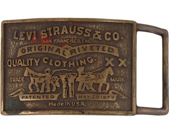 Strauss Levis Denim Blue Jeans San Francisco California Cowboy Vintage Belt Buckle Cowgirl Western Fran