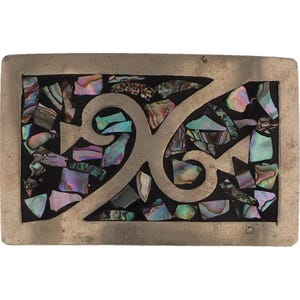 Brass Abalone Shell Western Hippie Boho Cowgirl Flower 1980s Vintage Belt Buckle Southwest Hippy Bohemian Floral Made In Mexico