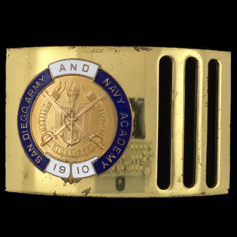 San Diego Army Navy Academy 1910 Antique California CA Military School Parade Uniform Historical Plated Brass Rare Old Vintage Belt Buckle