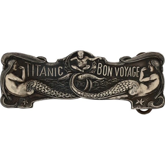Gold-Tone Decorative Women’s Belt Buckle - \'Titanic Bon Voyage\' Accent Brass Belt Buckle, Vintage Buckle, Titanic Bon Voyage, His  main image 2