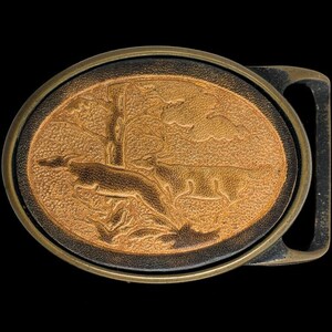 Tech Ether Colonial Leather Buck Deer Hunter Gift Rare Art Brass Doe Stag Hunting Cowgirl Hippie Western Cowboy 70s NOS Vintage Belt Buckle