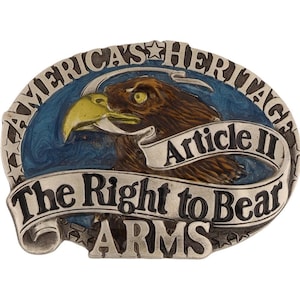 Segunda Enmienda, Arma, Derecho a la tenencia, Bear Arms, Águila, NOS de los años 90, Hebilla de cinturón vintage, Arma de fuego, Vaquero, Cazador occidental, Caza, Artículo II, Armas, Trump