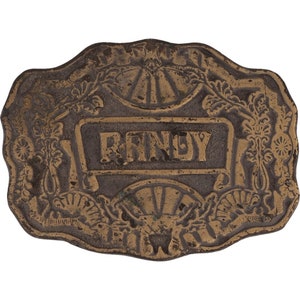 Hebilla de cinturón vintage con nombre de Randy Randolph, estilo hippie de la vieja escuela, estilo western, años 70, con letras de burbuja personalizadas y geniales.