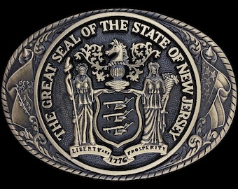 New Tony Lama Great Seal state Series New Jersey NJ City Shore Asbury Park Cape May Trenton Western Brass 80 NOS Vintage Belt Buckle