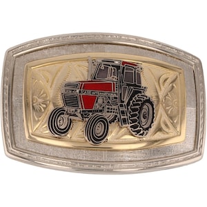 Trattore Case International 885 a 4 ruote motrici, attrezzatura agricola, fibbia per cintura vintage, aratro, mietitrebbia internazionale, Farmer Ji Ih