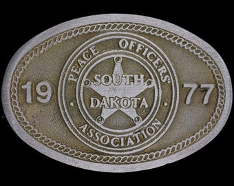 South Dakota Peace Officers Association POA 1970s NOS Vintage Belt Buckle Law Enforcement Police Officer SDPOA Retired