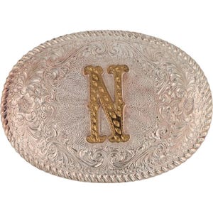 Nueva hebilla de cinturón vintage plateada con la letra P N y el nombre inicial Noah Nathan Nick Nate Nicholas Nancy Nathaniel Nicholas Naomi Natalie Nolan Nadia