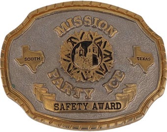 Fibbia per cintura vintage anni '90 per dipendenti di Mission Party Ice South Texas Products