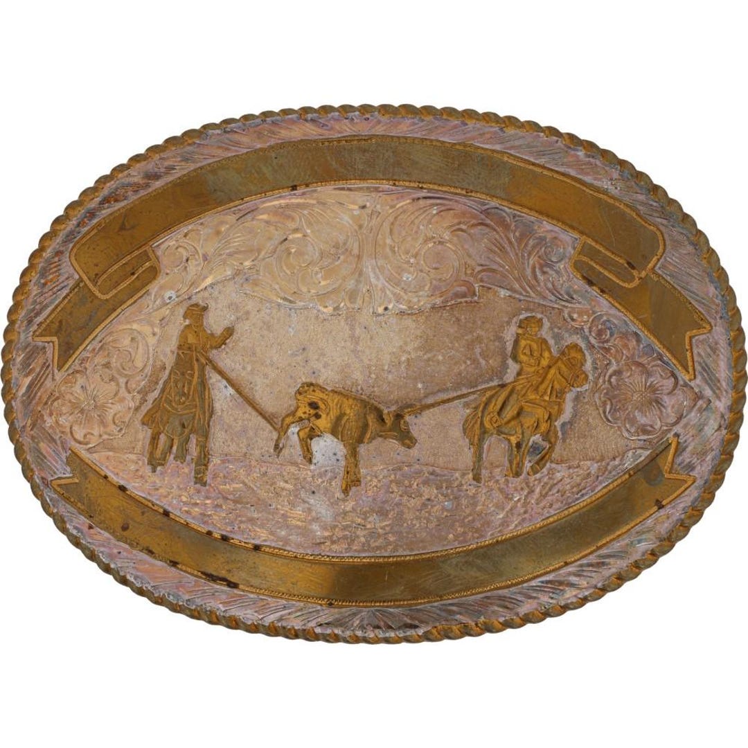 New Silver Gold P Team Roping Header Heeler Western Vintage Trophy Belt ...