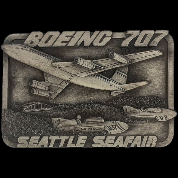 Boeing 707 Seattle Seafair Hydroplane Boat Boating Race 1980s Vintage Belt Buckle Watersports Seafair Fishing Gold Cup Racing Aircraft