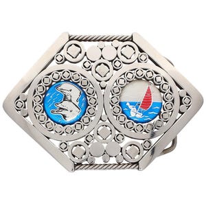 New Xl Dolphin Sailing Sail Boat Handmade 1990s Nos Vintage Belt Buckle Porpoise Bottlenose Surf Surfer Dive Scuba Machinist Machine Shop