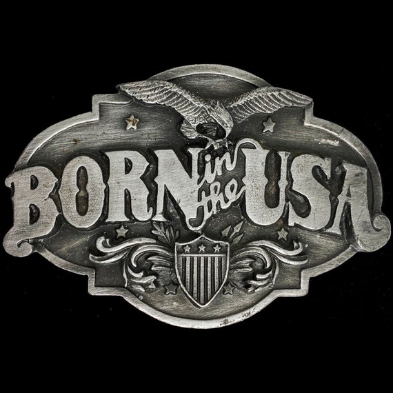 Born USA American Western Veteran 1980s Vintage Belt Buckle Vet Biker  Merica Love America Star Eagle Country Cowboy Cowgirl Proud