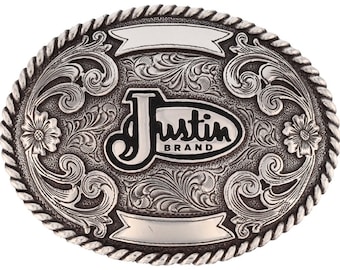 New Justin Brand Cowboy Cowgirl Western Ornate Flower Floral Nos Vintage Belt Buckle Country Pbr Trophy Professional Steer Western Rodeo