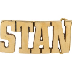 Nueva etiqueta de nombre de latón Stan Stanley Stanly, hebilla de cinturón vintage de los años 80, estilo hippie, estilo retro, con letras de burbuja, estilo hippie, Hola, mi hijo
