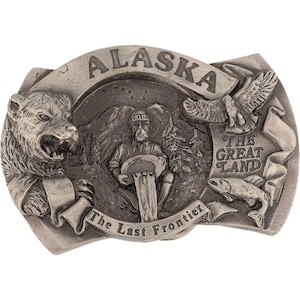 New Alaska Grizzly Bear Alaskan Iditarod Gold Rush 80s Nos Vintage Belt Buckle Ak Fairbanks Husky Denali Wasilla Ketchikan Prospector