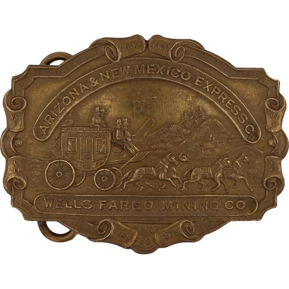 Wells Fargo mining belt buckle Vintage Brass Wells Fargo Mining Co Belt Buckle Arizona  main image 4