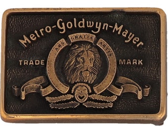 Brass Mgm Studios Metro Goldwyn Mayer Movie Film Lion 1980s Vintage Belt Buckle Tv Memorabilia Screen Actress Actor Old Hollywood Roaring