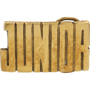 Etiqueta de nombre de latón nuevo Junior Jr Junie Juno Juniora, hebilla de cinturón vintage de los años 70, estilo hippie, retro, con letras de burbuja, Hola, mi hijo