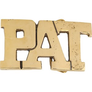 Etiqueta de nombre de latón nuevo Pat Patrick Patricia Patsy, hebilla de cinturón vintage de los años 70, estilo hippie, estilo retro, con letras de burbuja, de Hello My Is