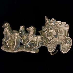 Stagecoach Pioneer Covered Wagon Horse Old West Western Cowboy Brass Commemorative Memorabilia Collectible 1970s Vintage Belt Buckle