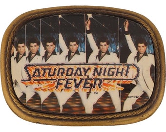 New John Travolta Saturday Night Fever Disco Movie Film 70s Nos Vintage Belt Buckle Poster Hippie Boogie Dance Club Dancing Music Rave